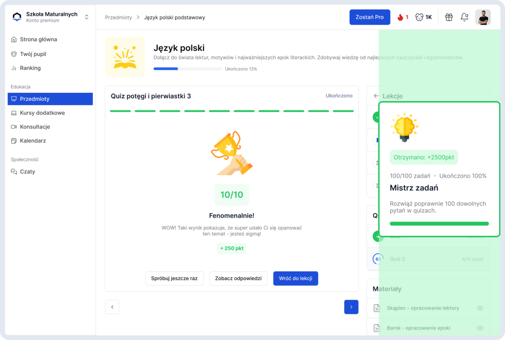 Quiz na platformie do edukacji domowej